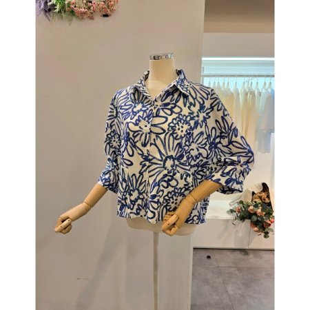 블루 플라워 카라 셔츠