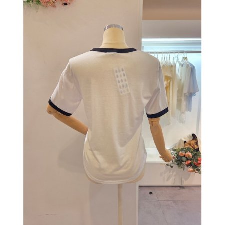 배색 레터링 라운드 티셔츠