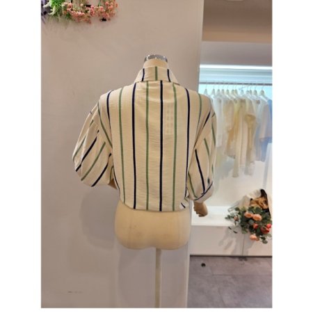 카라 스트라이프 블라우스