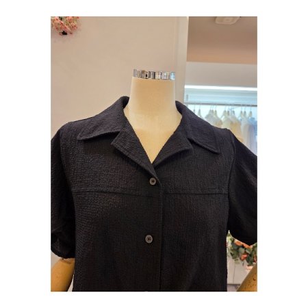 퍼프셔링 소매 카라 블라우스