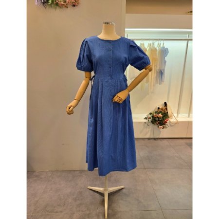 퍼프 소매 양끈 원피스