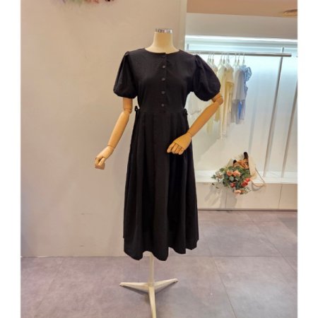 퍼프 소매 양끈 원피스