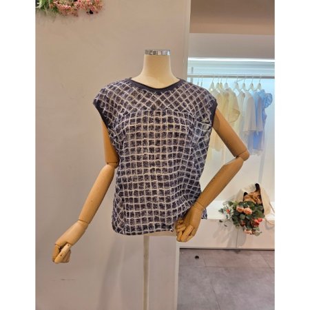 격자무늬 민소매 티셔츠