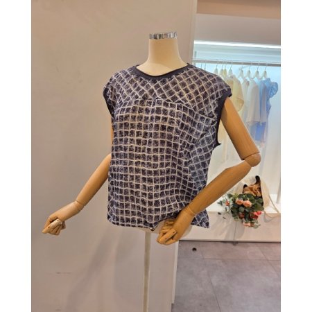 격자무늬 민소매 티셔츠