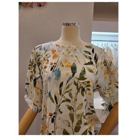 나뭇잎 프린트 라운드 블라우스