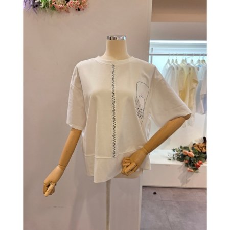 트임 언발 라운드넥 티셔츠