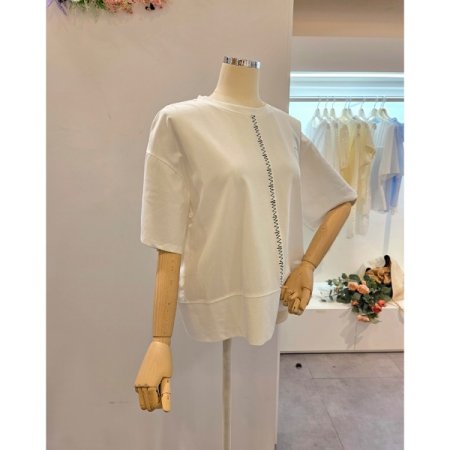 트임 언발 라운드넥 티셔츠