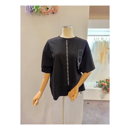 트임 언발 라운드넥 티셔츠