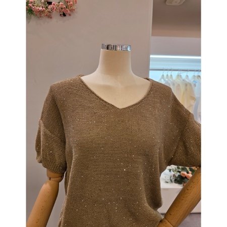 브이넥 스팽글 니트