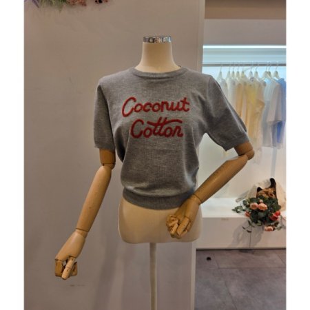 레터링 반팔 소매 니트