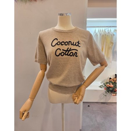 레터링 반팔 소매 니트