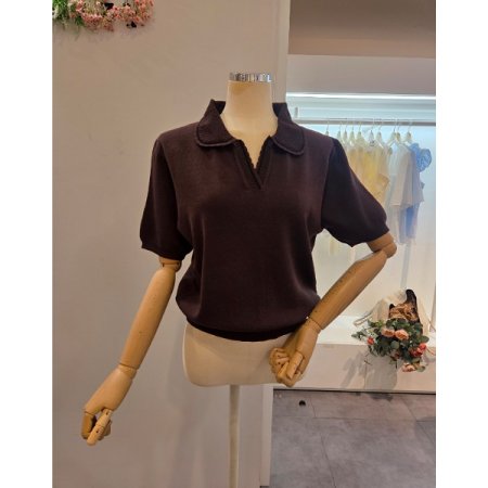 물결 카라 반팔 니트