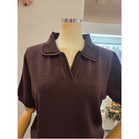 물결 카라 반팔 니트