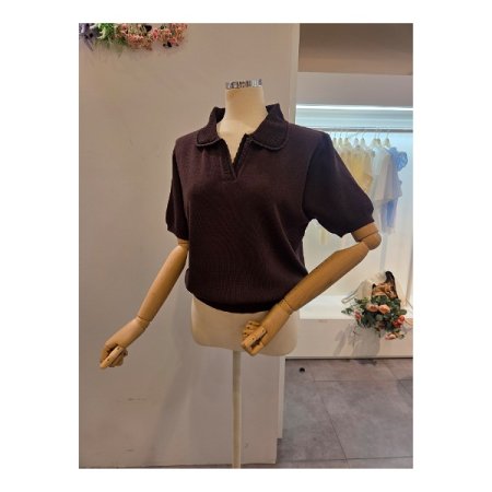 물결 카라 반팔 니트