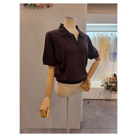 물결 카라 반팔 니트