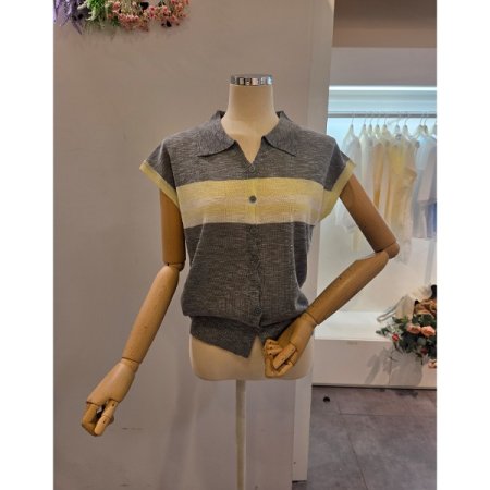 카라 단 배색 니트