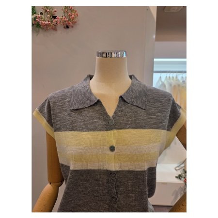 카라 단 배색 니트