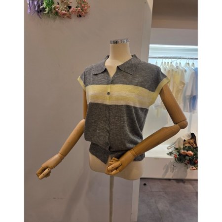 카라 단 배색 니트