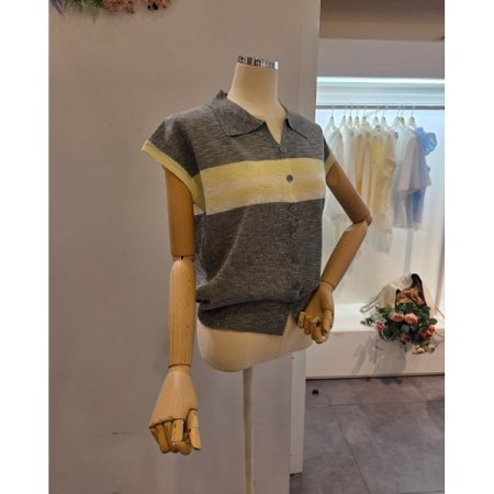 카라 단 배색 니트