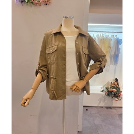 양포켓 스트링 카라 블라우스