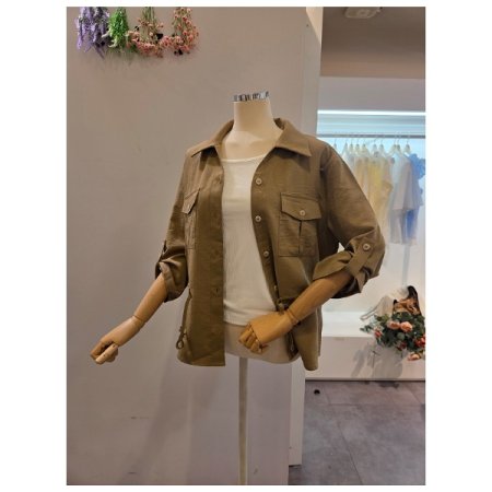 양포켓 스트링 카라 블라우스