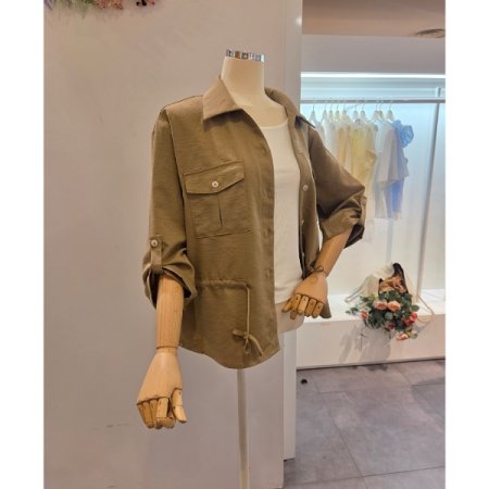 양포켓 스트링 카라 블라우스