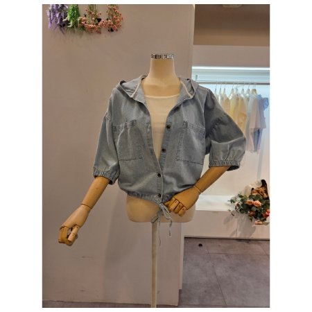 후드 양포켓 청 점퍼