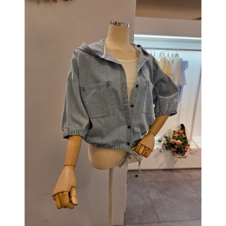 후드 양포켓 청 점퍼