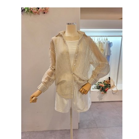 잔체크 패턴 루즈핏 셔츠