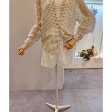 잔체크 패턴 루즈핏 셔츠