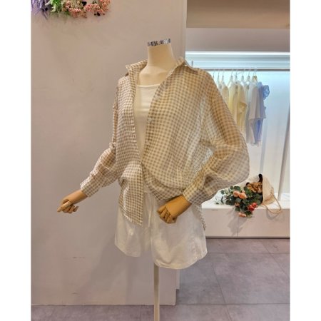 잔체크 패턴 루즈핏 셔츠