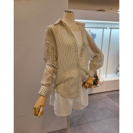 잔체크 패턴 루즈핏 셔츠