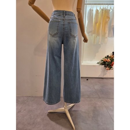 인 밴딩 데님 와이드 팬츠