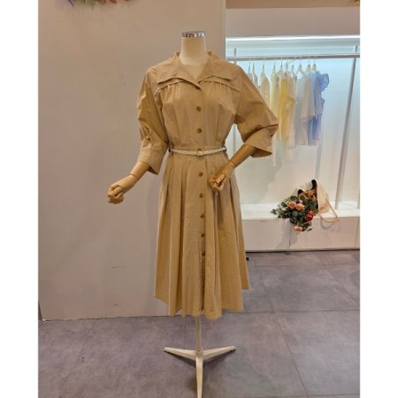 허리 핀턱 벨트 원피스