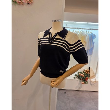 카라 줄무늬 니트