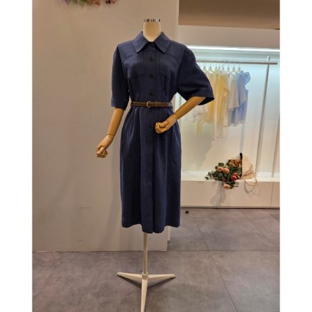 양포켓 벨티드 카라 원피스