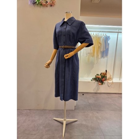 양포켓 벨티드 카라 원피스