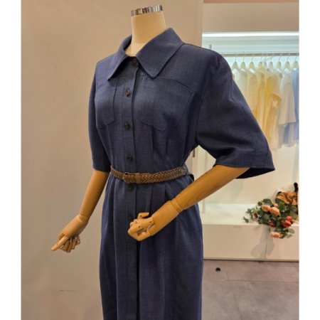 양포켓 벨티드 카라 원피스