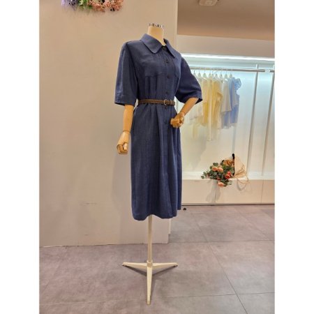 양포켓 벨티드 카라 원피스