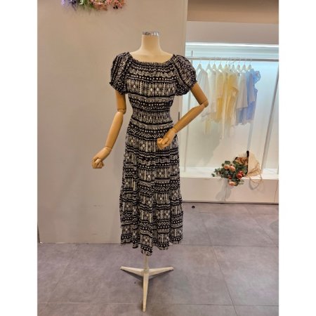 문양 패턴 허리밴딩 원피스