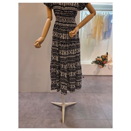 문양 패턴 허리밴딩 원피스