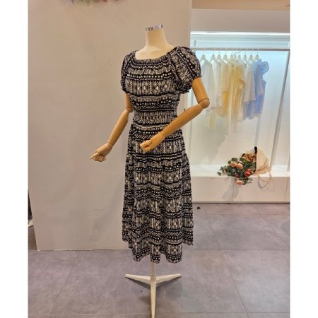 문양 패턴 허리밴딩 원피스