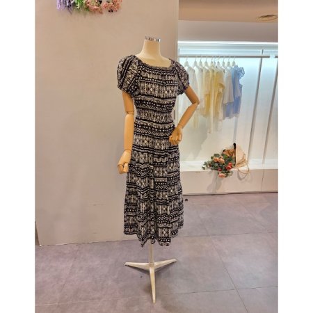 문양 패턴 허리밴딩 원피스