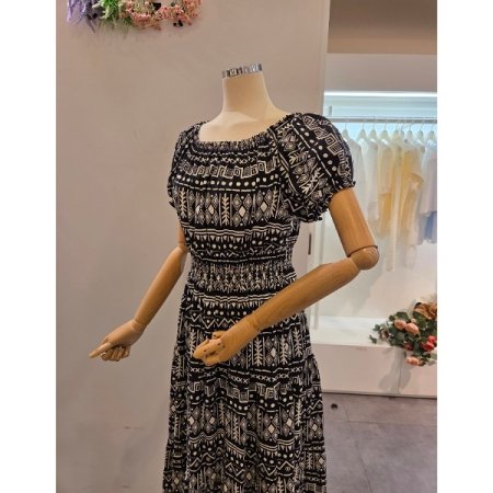 문양 패턴 허리밴딩 원피스