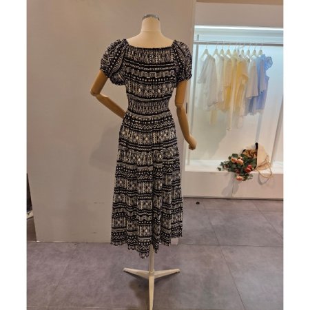 문양 패턴 허리밴딩 원피스