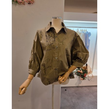 영문 프린트 7부소매 셔츠