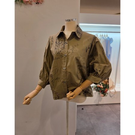 영문 프린트 7부소매 셔츠