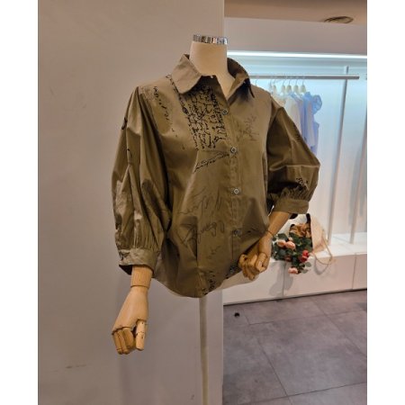 영문 프린트 7부소매 셔츠