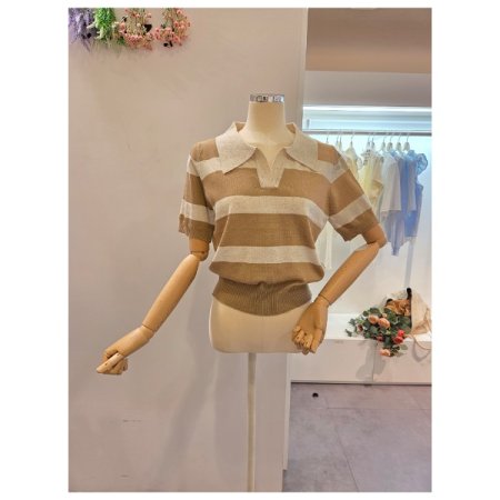 빅 스트라이프 카라 니트