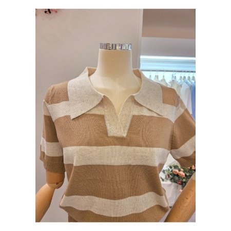 빅 스트라이프 카라 니트